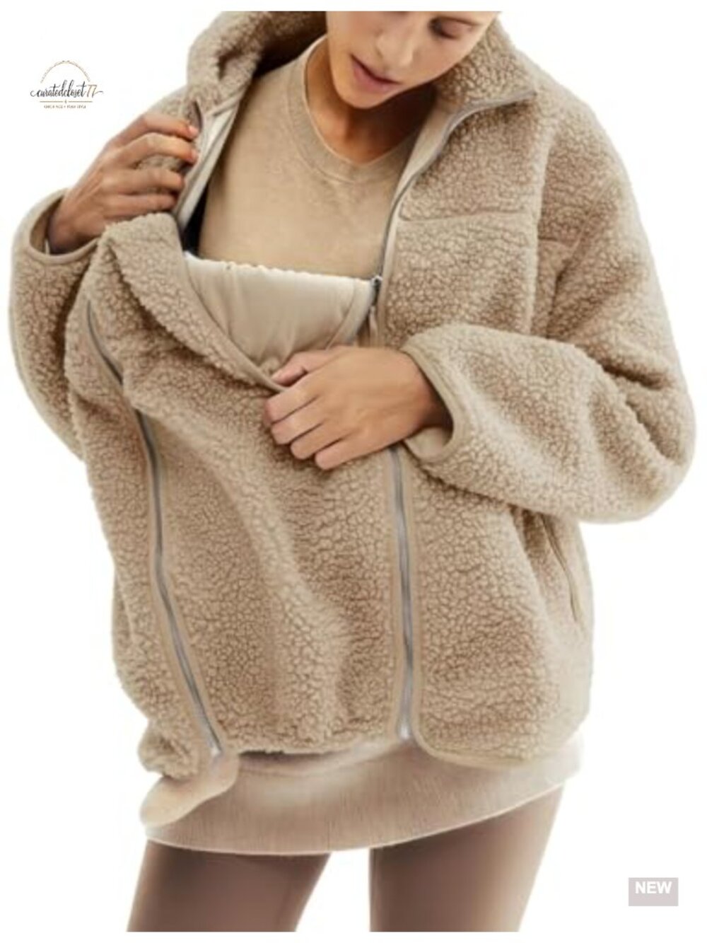 Maternity Teddy Fleece Zip Up Jacket Winter Coat with Pockets